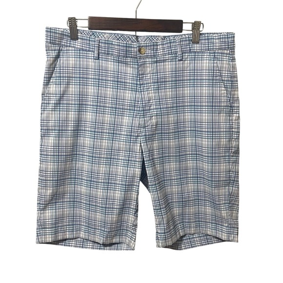 Greg Norman Other - Greg Norman Mens Blue Grey Plaid Golf Shorts Size 36 Performance Flat Front